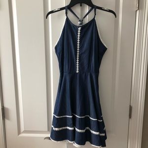 Boho Blue Jean Fit n Flare Crochet Trim Razorback